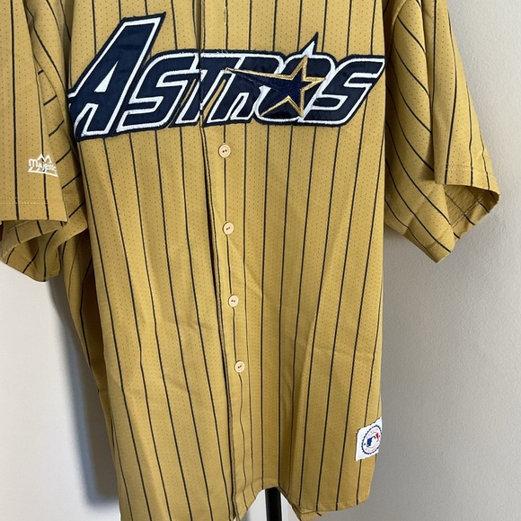 19. Houston Astros 90s GOLD pinstripe Majestic ALTernate jersey 2XL MLB vintage - Picture 3 of 11